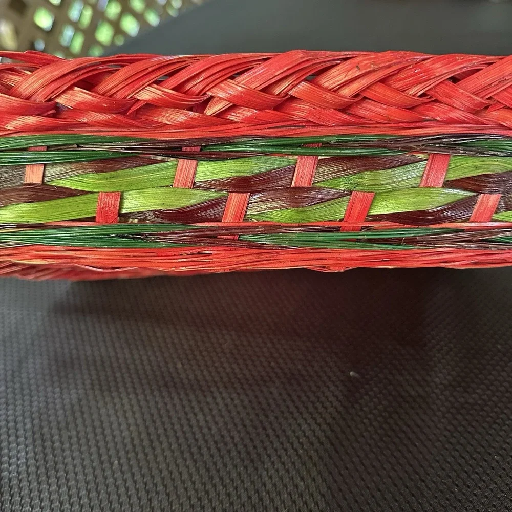 Wicker Holiday Basket Green Red with Straw Grass 12